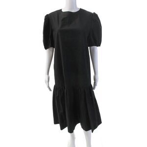Casey Marks Womens Cotton Short Puff Sleeve Maxi Dress Solid Black Size L